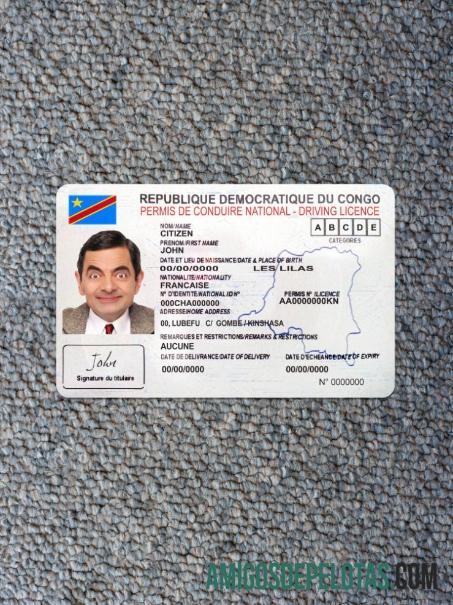 Congo National Driving License olhar de foto frente exemplo